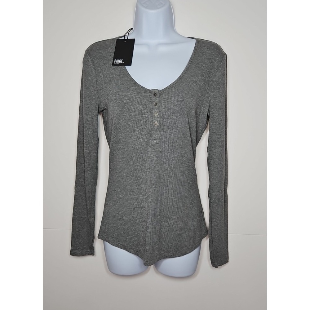 Paige Womens Gray‎ Ribbed Long Sleeve Scoop Neck Top Size Small - Sample
